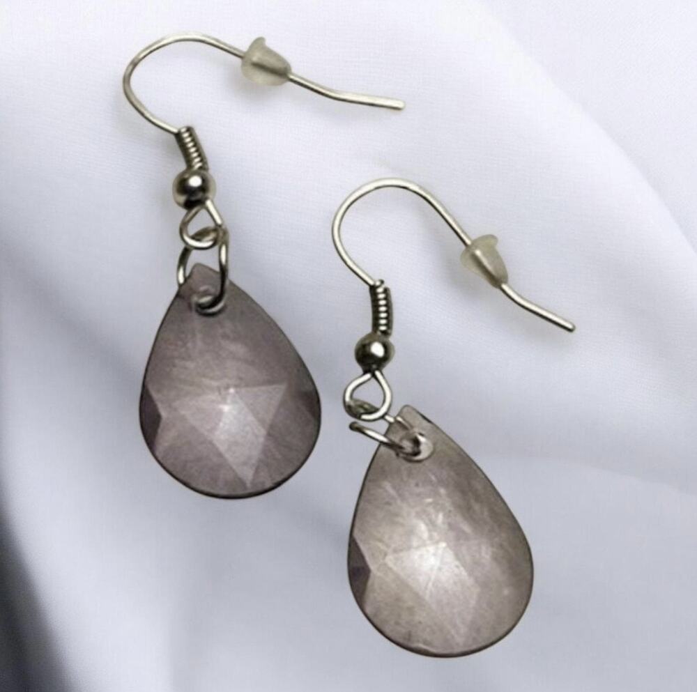 Vintage Crystal Hematite Teardrop Dangle Earrings-NEW